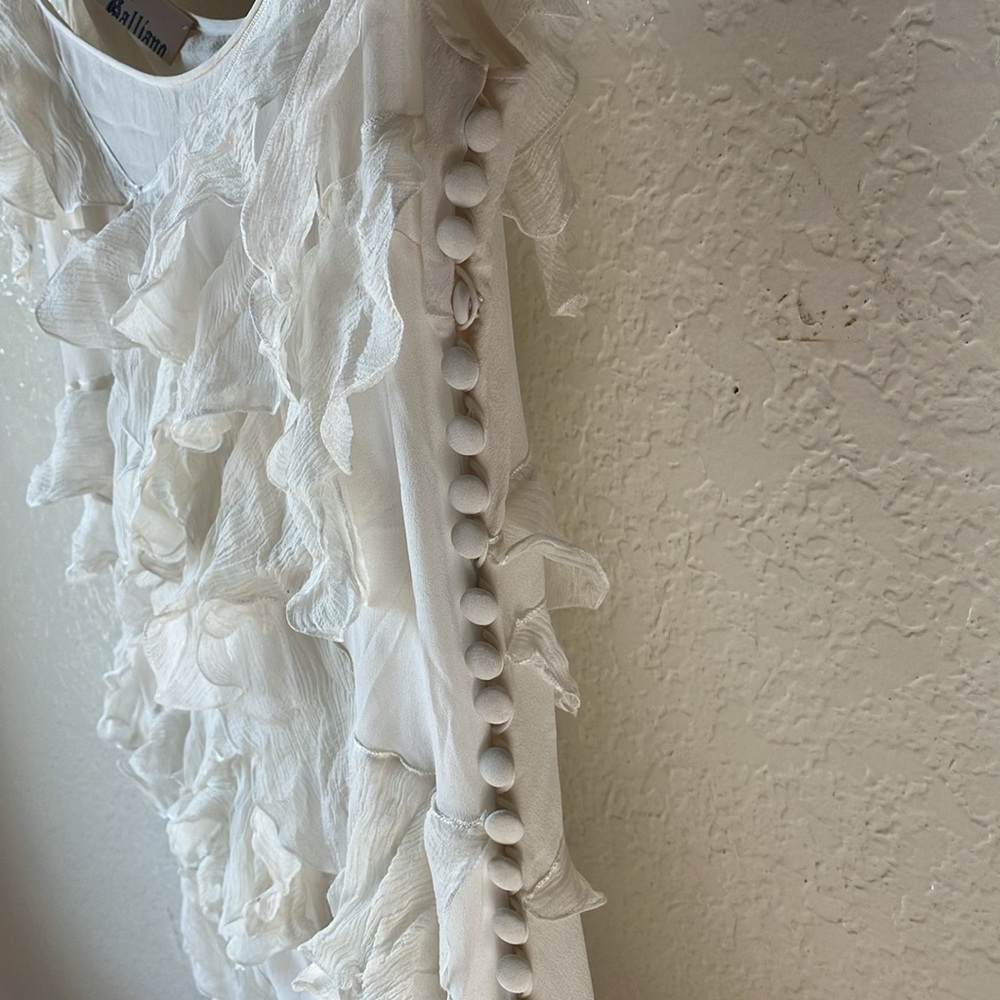 John Galliano 100% Silk White w. Sparkle Ruffle Maxi Dress PRICE FIXED women 4 - Picture 11 of 17